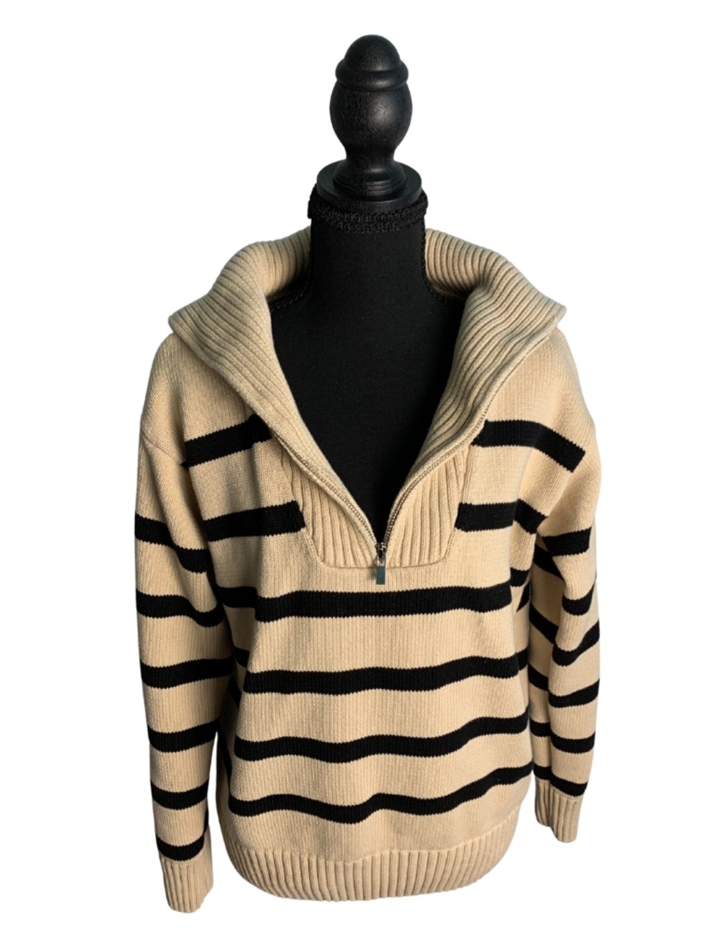 Vici Cream & Black Striped Cowl Half-Zip Pullover Women's S Preppy Boho